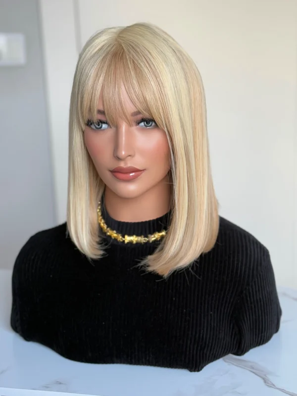 Peruka z włosów naturalnych blond HIGHLIGHTS 613# z grzywką ŻANETA